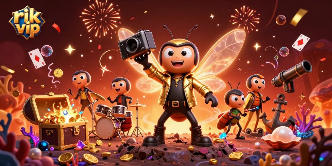 Experience the excitement of rik vip with a vibrant casino scene featuring colorful characters and treasure.