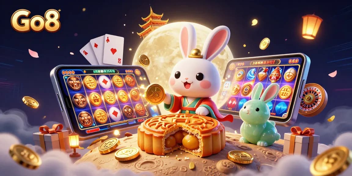 Engage with Go8's vibrant casino experience through this lively 3D illustration packed with dynamic gambling elements.