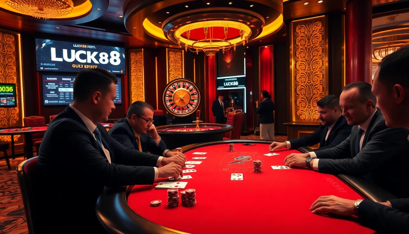 Experience high-stakes poker at LUCK8 with professional players and glamorous casino elements.