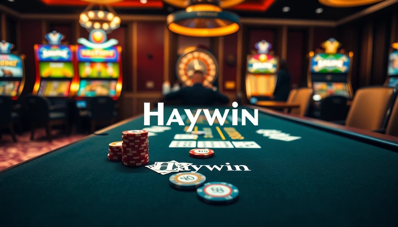 Haywin casino table featuring vibrant chips and cards, inviting thrilling gambling experiences.