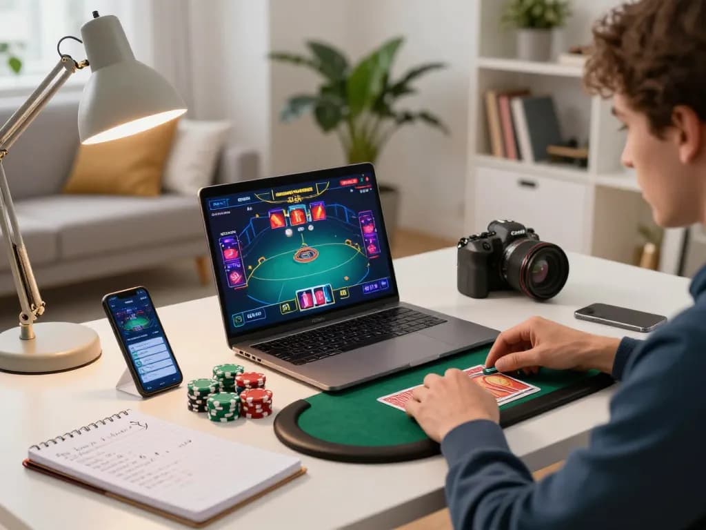 Engaged gambler verifying du88 có uy tín không on an online poker app with colorful chips