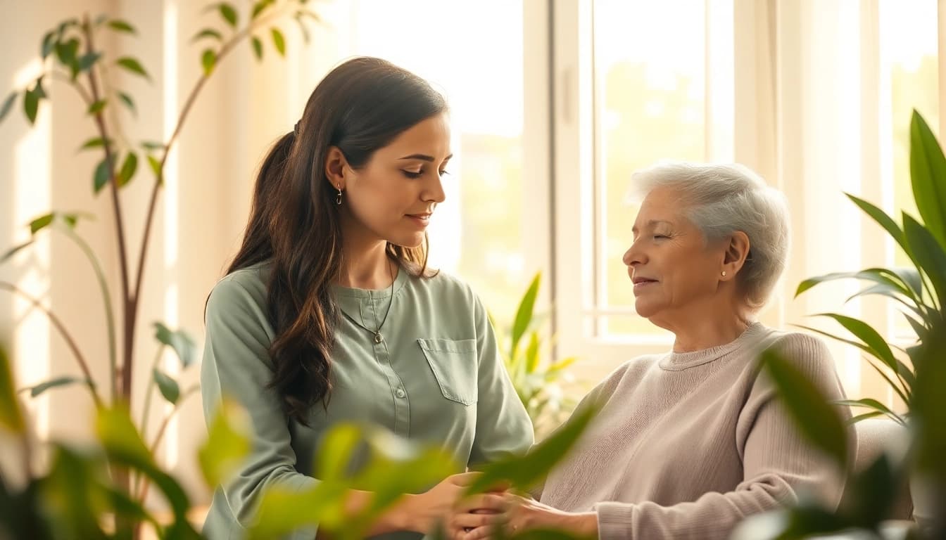 Therapist helping a client manage stress and anxiety with mindfulness techniques.