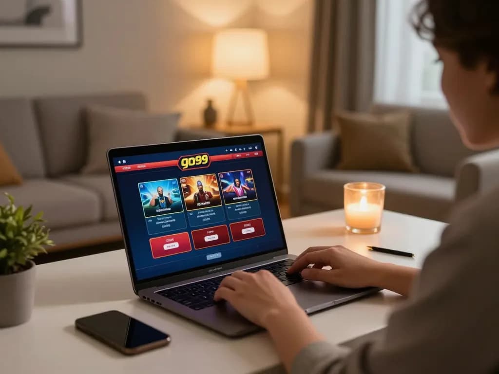 Engaging in go99 online casino gaming at home with warm lighting and a cozy atmosphere.