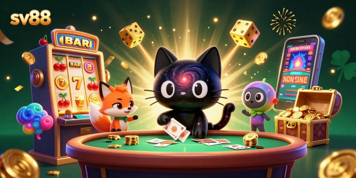 Experience thrilling sv88 gameplay with a cosmic black hole cat at a vibrant casino.