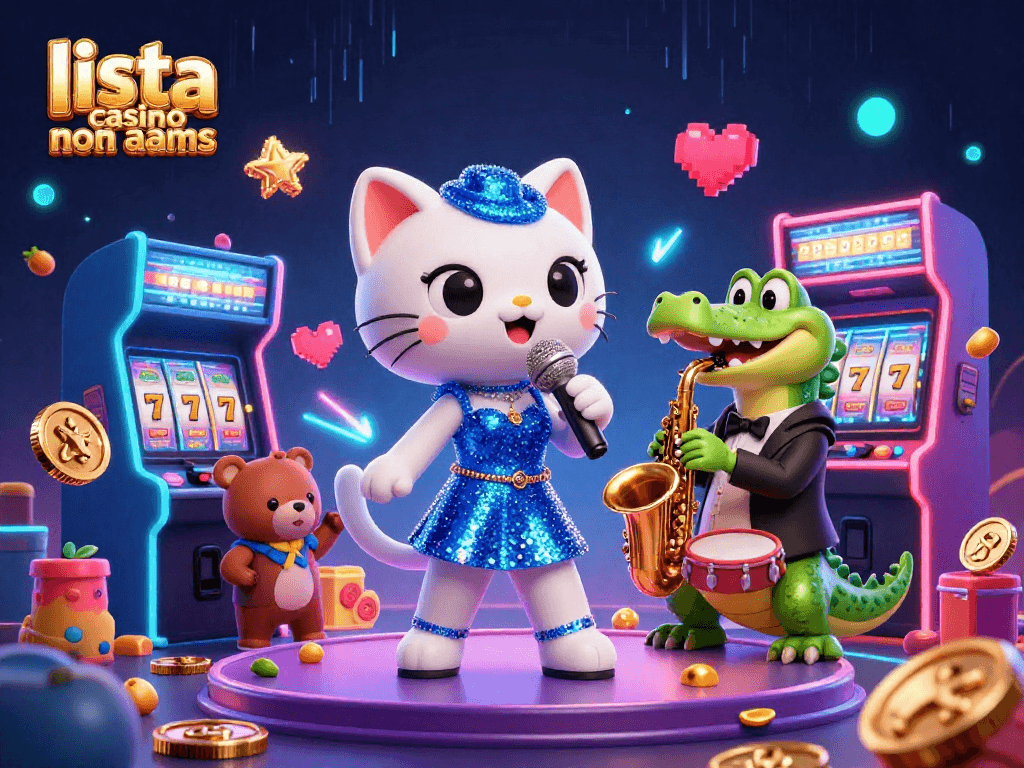 Illustrazione tridimensionale con la jazz-singer cat e slot machine per la lista casino non aams.