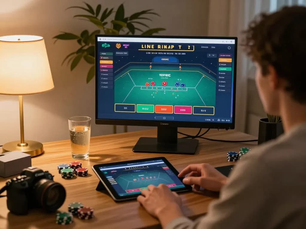 VIPWIN players enjoying live dealer blackjack on their tablet at home, engaging in immersive online gaming experience.