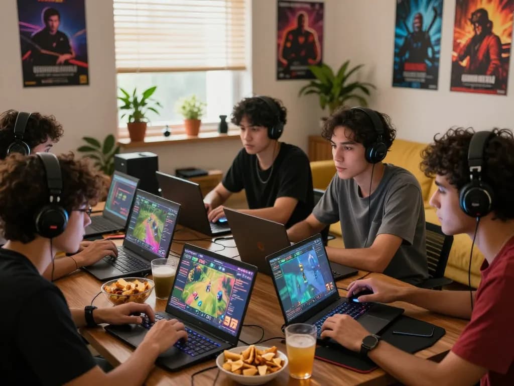 Friends engaging in Game bài hubet88 in a cozy gaming setup.