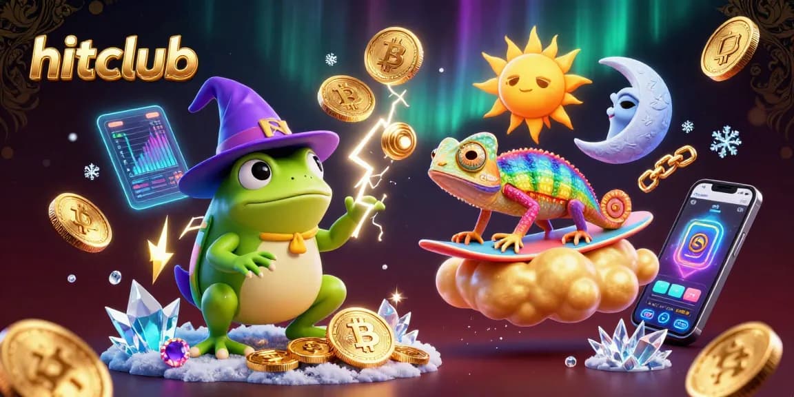 Experience winning strategies at hitclub with animated characters and dynamic cryptocurrency elements.