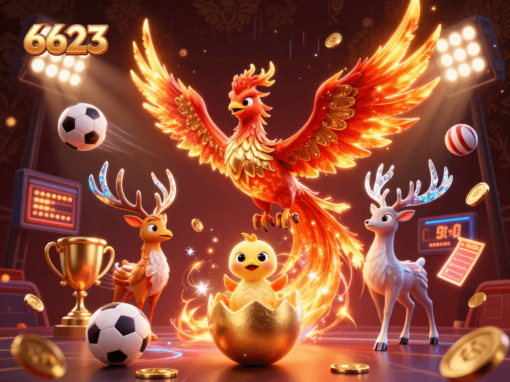 Experience thrilling games at 6623 with vibrant phoenix and sports elements representing exciting bets.