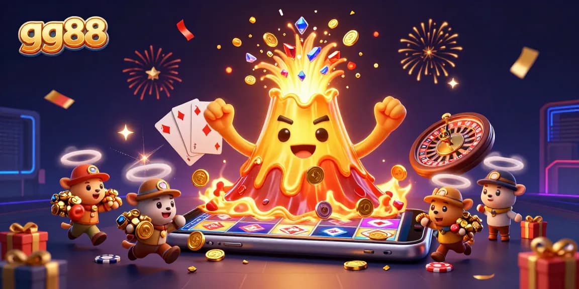 Play exciting lottery games at gg88, featuring vibrant graphics of coins and treasure.
