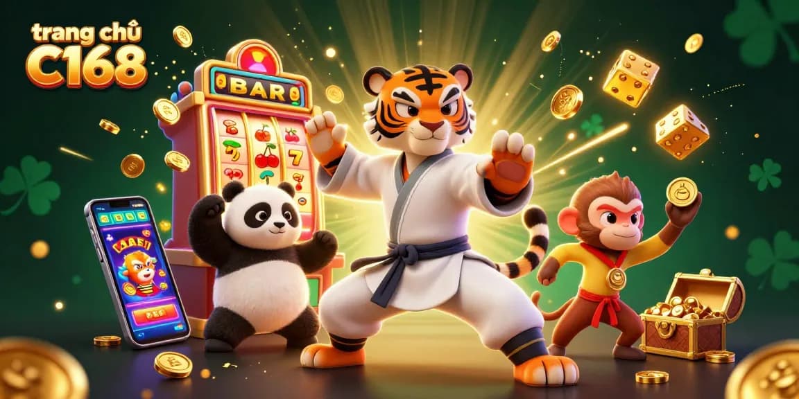 Spin and win big at trang chủ C168 with a 3D illustration of a thrilling slot game scene.