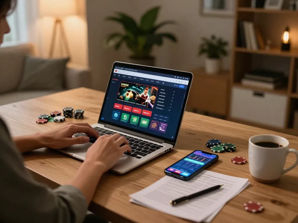 Engaging in a game on 98win with laptop and mobile app in a cozy home setting.