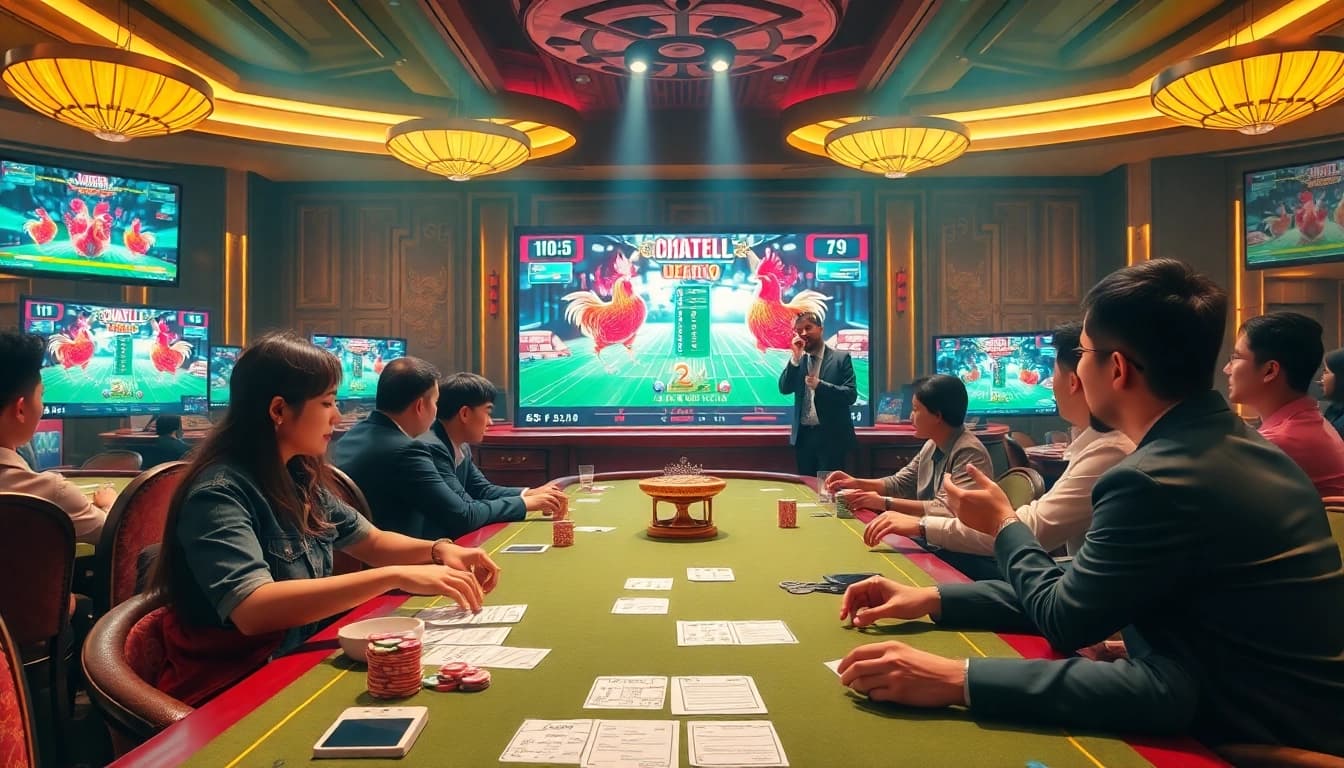 xem trận đá gà trực tiếp at a luxury casino showcasing a vibrant live betting atmosphere