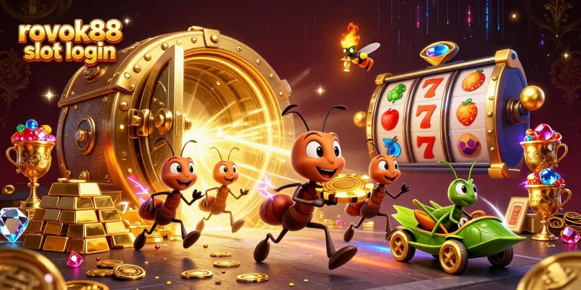 Engage with rokok88 slot login, where ants execute a heist on giant slots bursting with treasures.