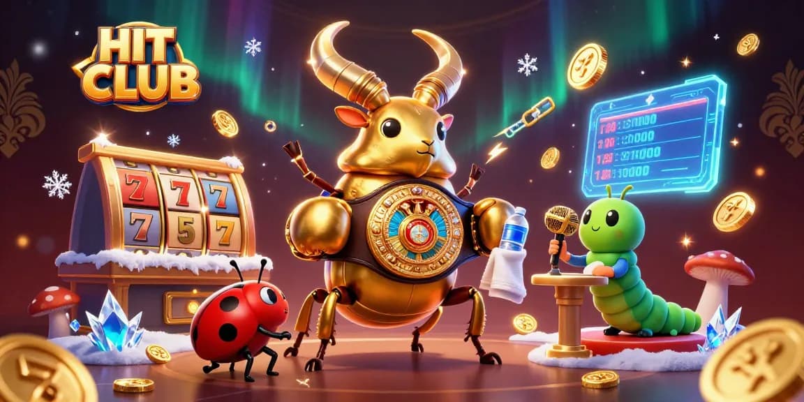 Experience the excitement of HIT CLUB with vibrant slot machines and glowing coins in a dynamic casino scene.