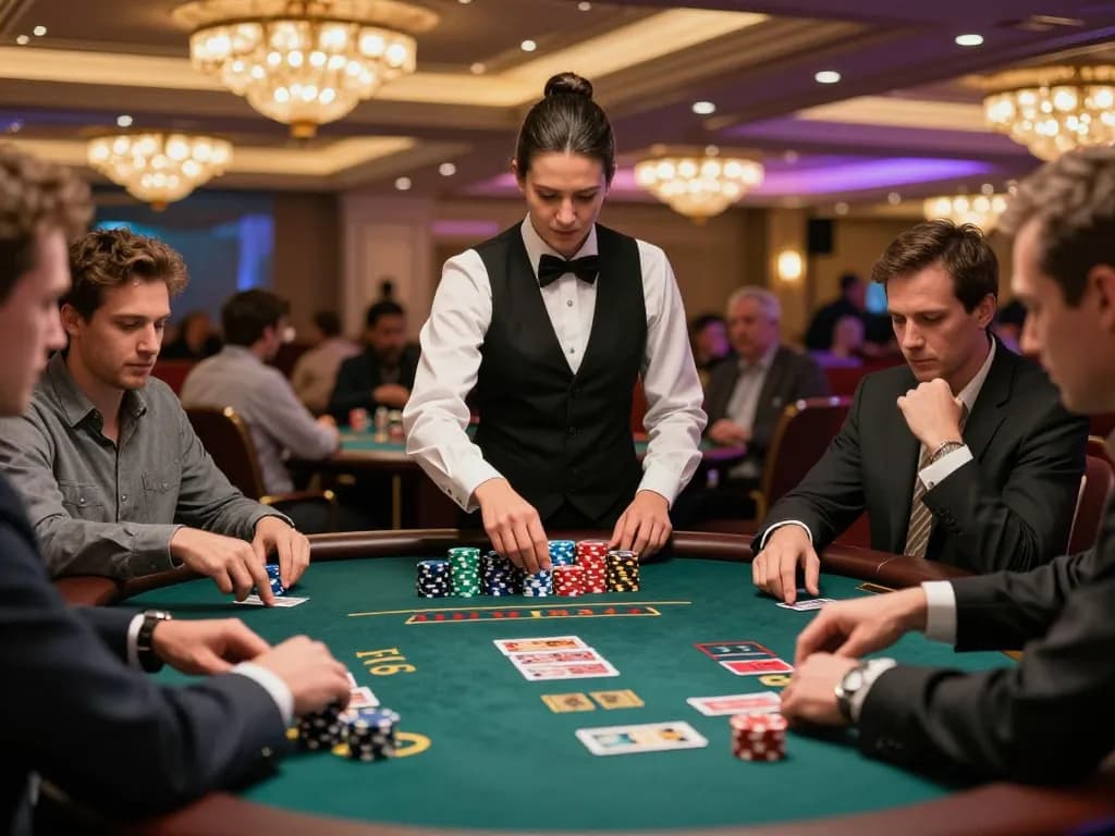 Players enjoy strategic blackjack gameplay at the 789win casino, with colorful chips and intense atmosphere.