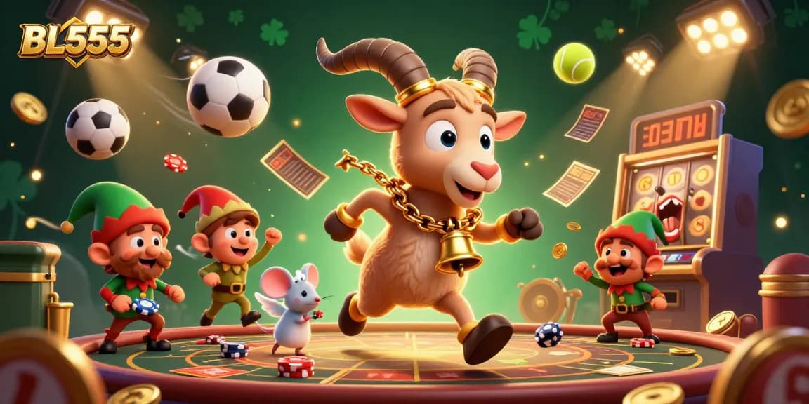 Experience exciting gameplay at BL555's casino with Krampus and whimsical characters stealing poker chips.