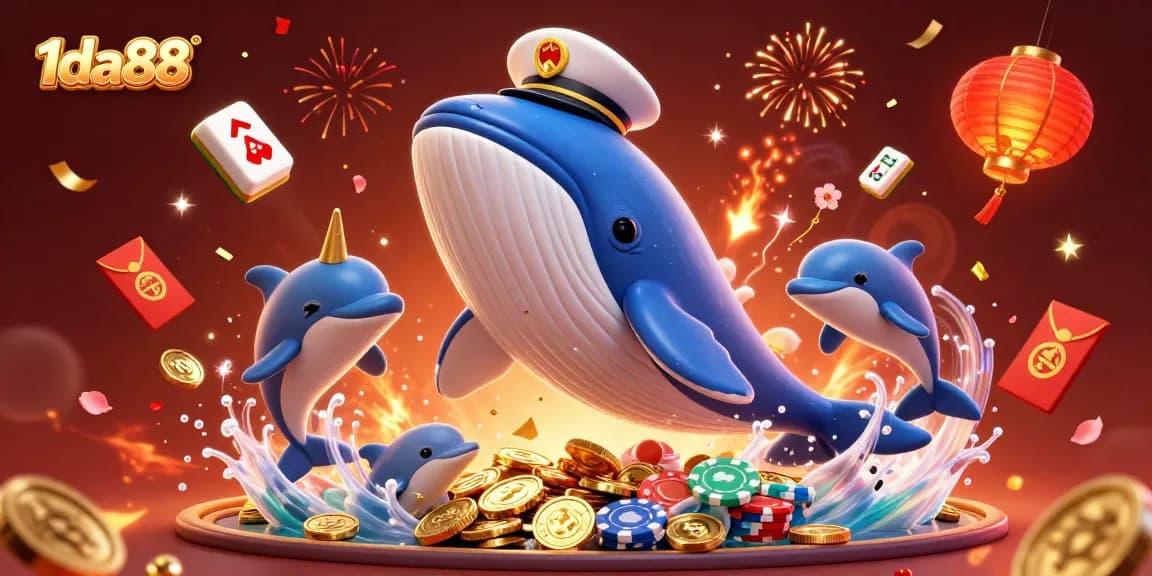 Experience the thrill of wins with 1da88’s vibrant 3D gambling scene featuring whimsical sea creatures.