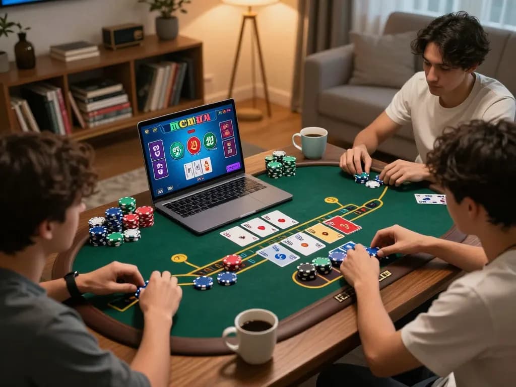 Players enjoying online baccarat at home, showcasing strategic gameplay in a cozy setting, tr88it.