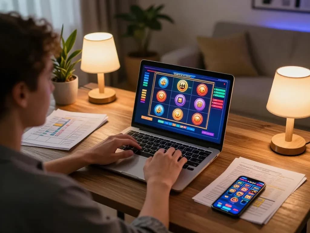 Engaging in online gaming strategy with 789wincom from a cozy home office.