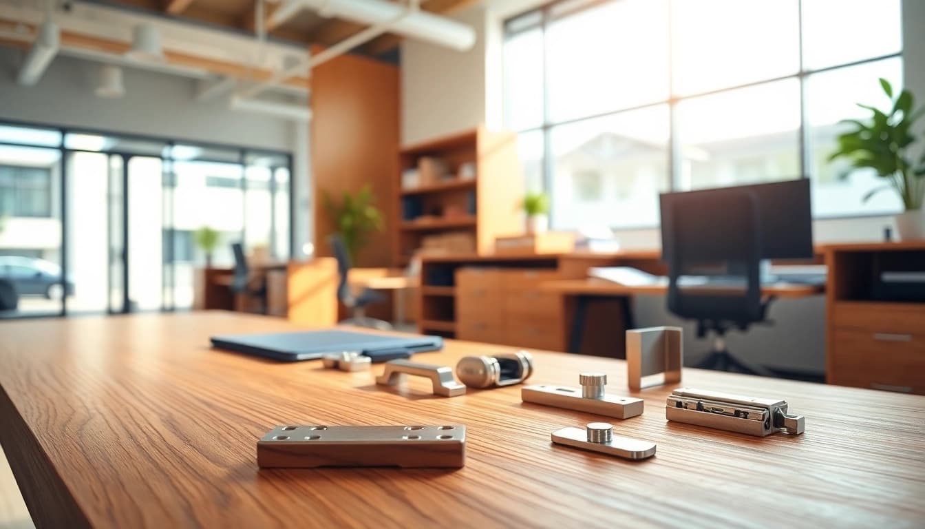 Showcase of furniture hardware supplier innovations featuring modern cabinet handles and hinges.