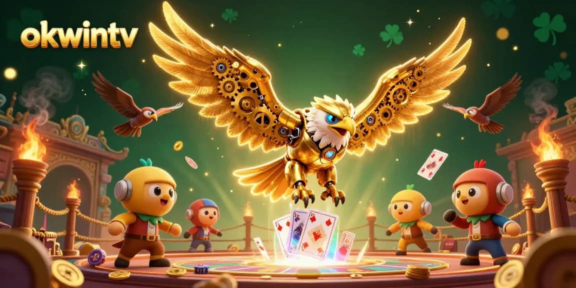 Experience intense betting action with okwintv's cybernetic eagle, showcasing vibrant casino elements.