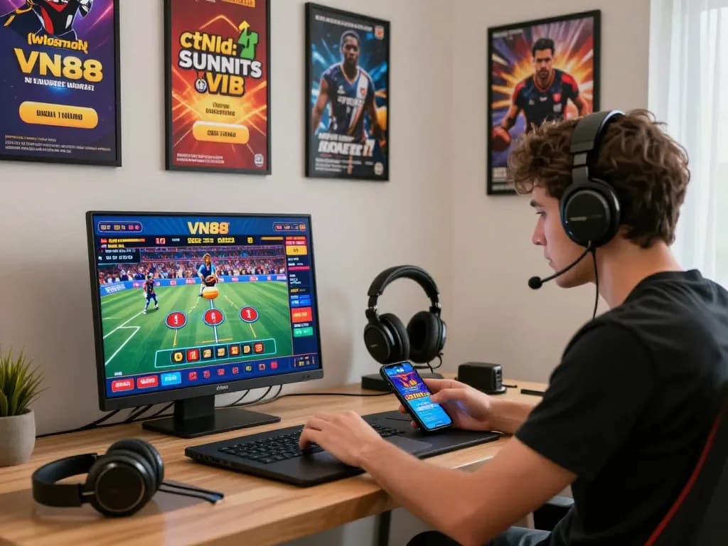 Player engaging with VN88 online gambling platform, showcasing a vibrant betting atmosphere.