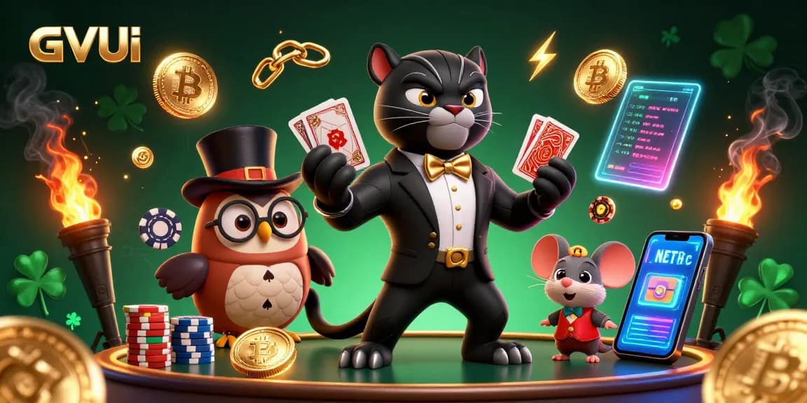 Experience thrilling gameplay at GVUI with a stylish panther dealer, surrounded by poker elements.