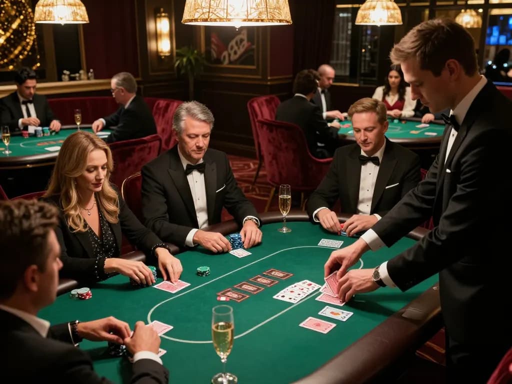 Strategic gameplay at the exclusive 79king poker night in an elegant high-roller room.