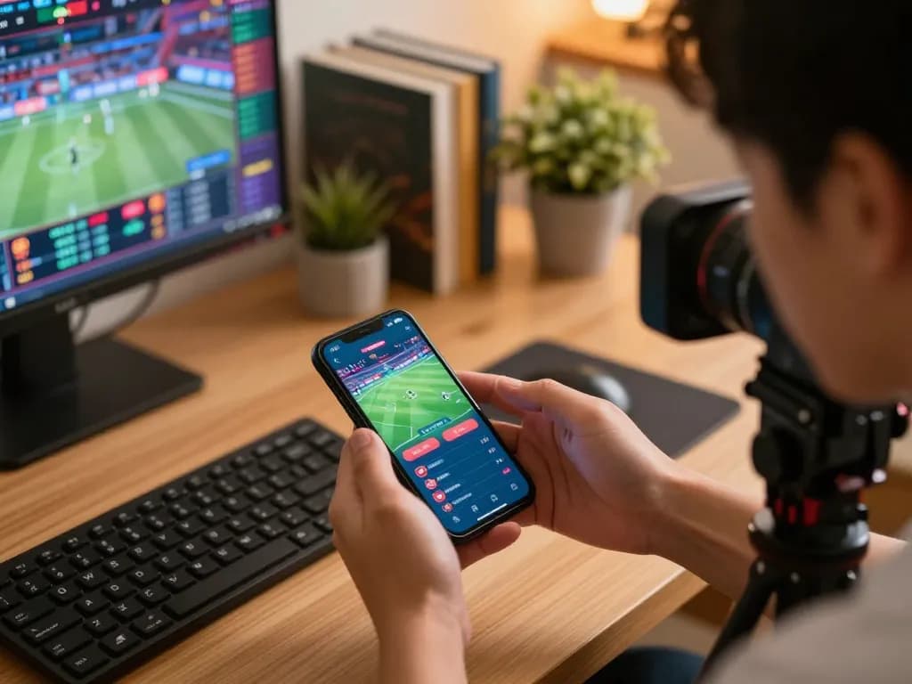 Experience online betting excitement at https://www.mnm88.com/ with a smartphone in a cozy gaming setup.