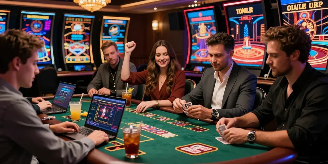 Engaged British players at a dynamic online casino scene featuring https://sssk.org.uk gaming vibes with live dealer interaction.
