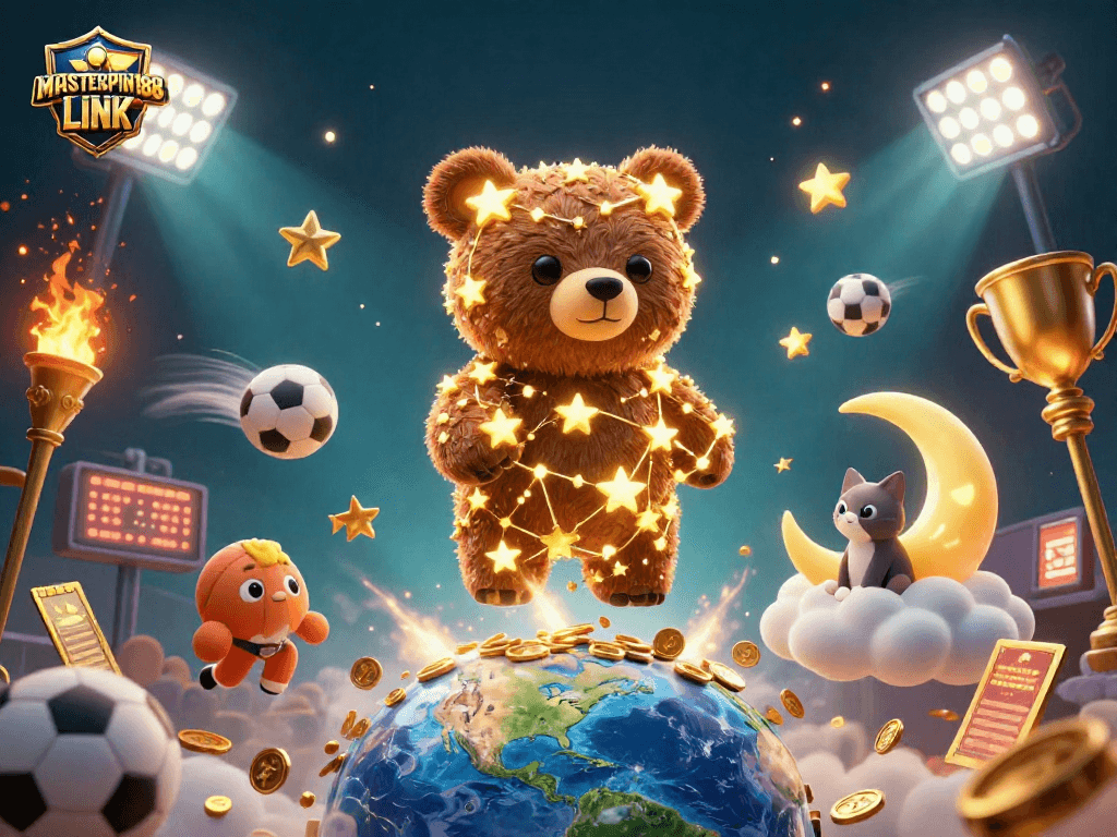 Engage with MASTERSPIN188 LINK by winning big in this vibrant sports-themed casino illustration.