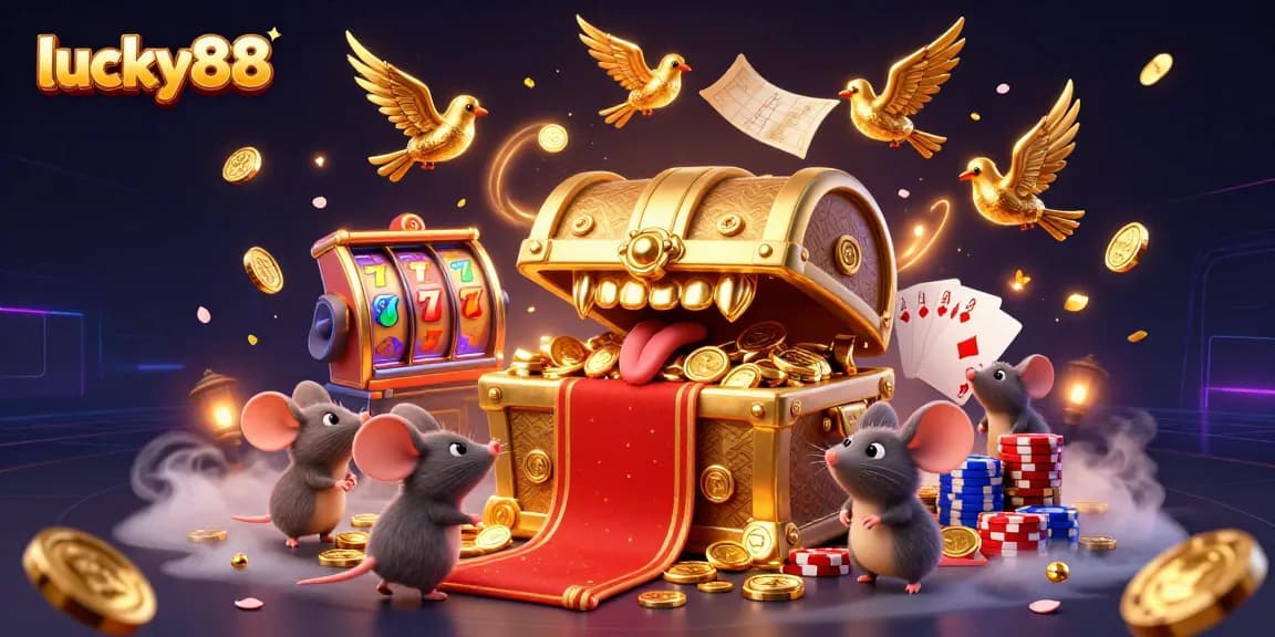 Experience the excitement of lucky88 with engaging slot reels, vibrant poker chips, and sparkling gems!