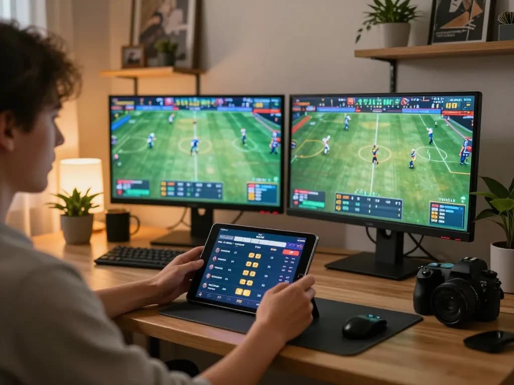 Xoilac user placing sports bets online in a cozy home gaming setup, enhancing betting experience.