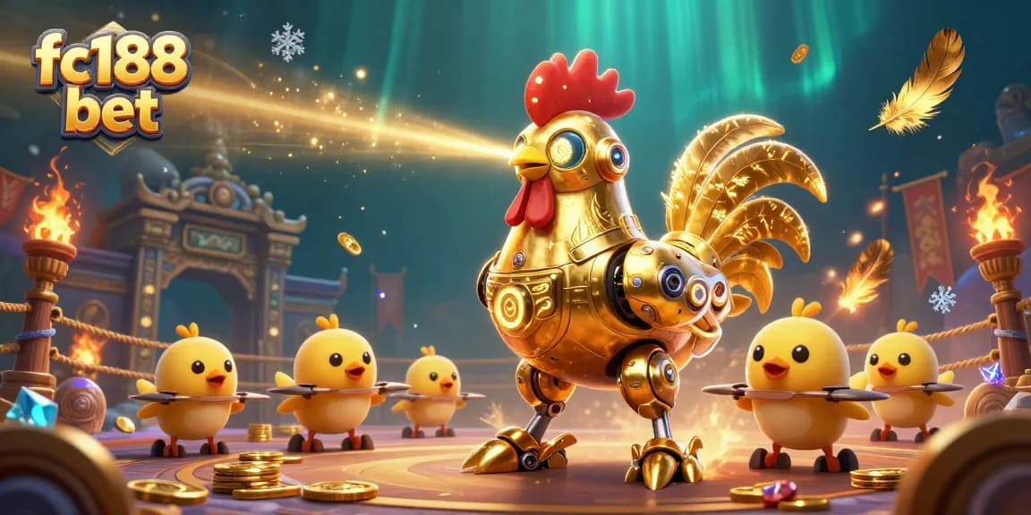 Engage with fc188 bet through a vivid illustration of a futuristic fighting arena surrounded by gold coins and betting tokens.