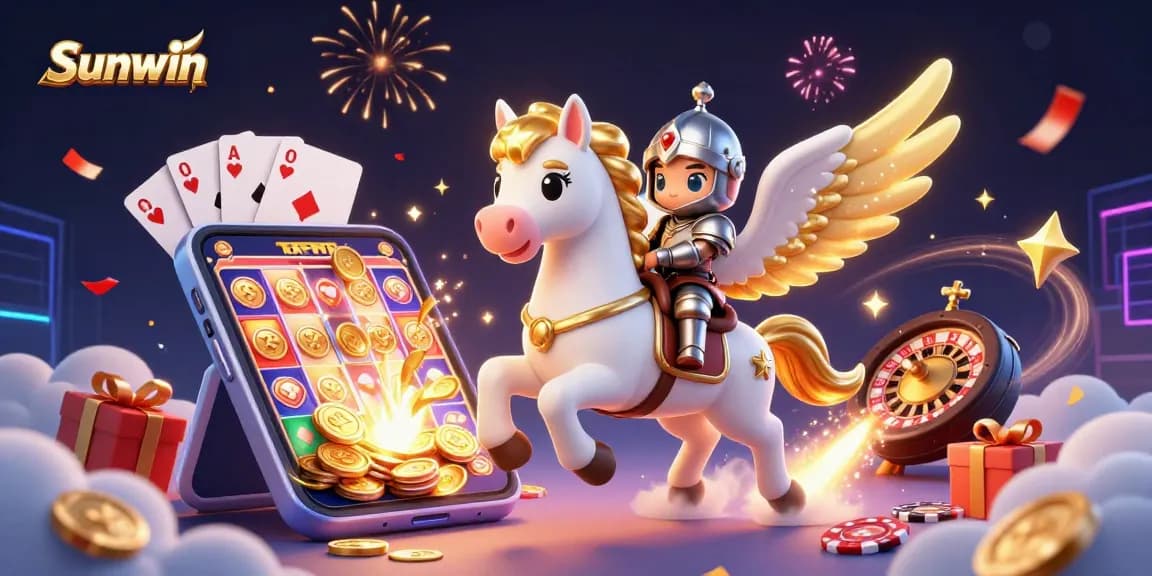 Experience thrilling gameplay with Sunwin in this vibrant 3D casino illustration featuring a magical horse.