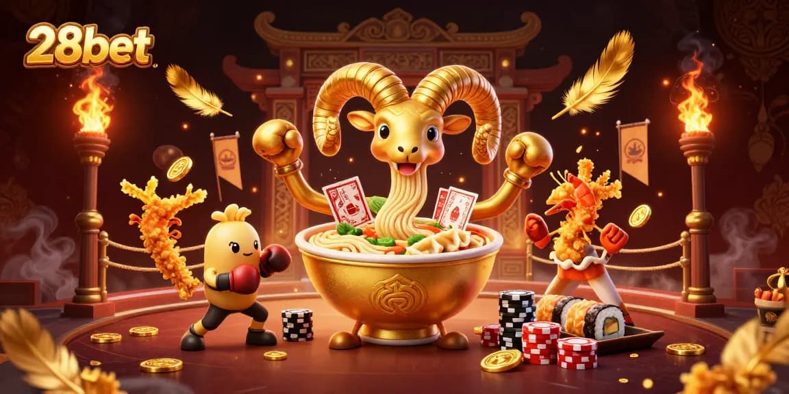 Experience thrilling gameplay with 28bet's dynamic casino characters and golden elements.