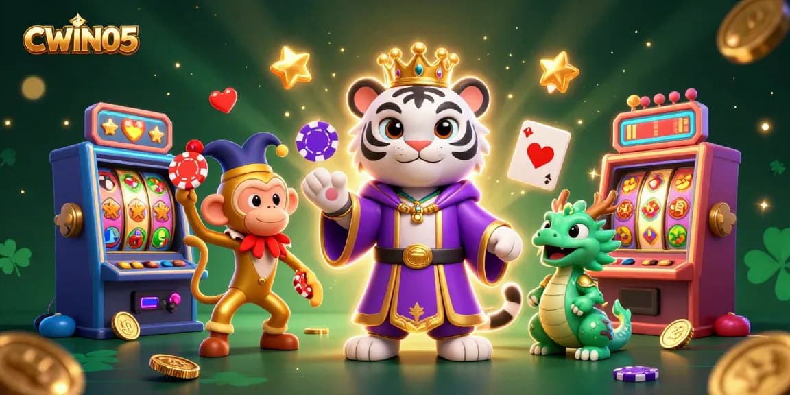 Engage with CWIN05's world of excitement featuring rich 3D characters and colorful gambling machines.