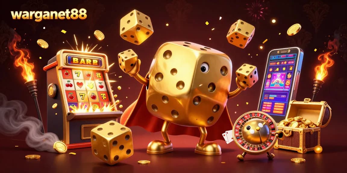 Experience thrilling gameplay at warganet88 with a vibrant 3D illustration of casino excitement.