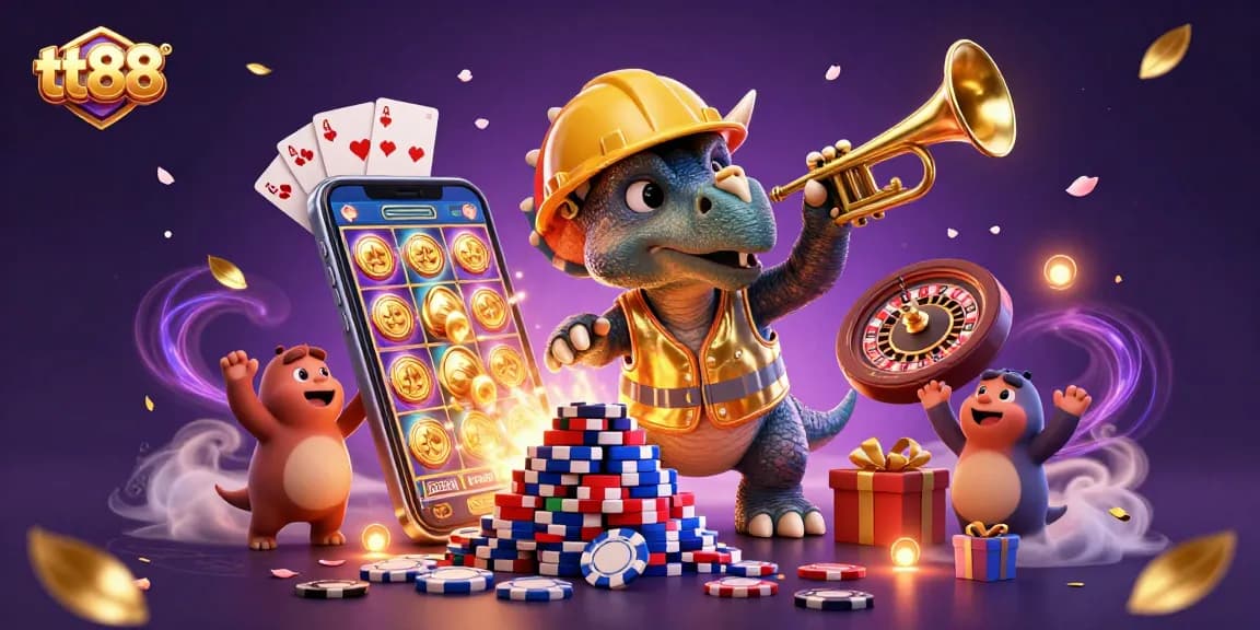 Celebrate at tt88 casino with a lively 3D dinosaur-themed gaming scene.