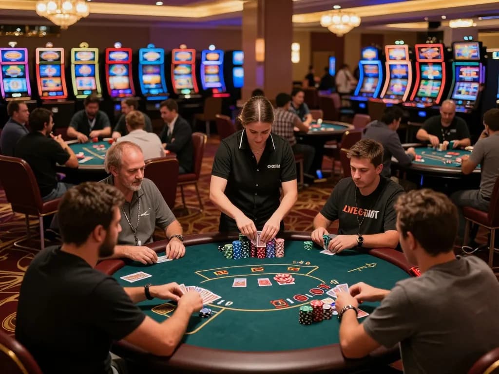 Keonhacai players engaging at poker tables during a vibrant casino night.