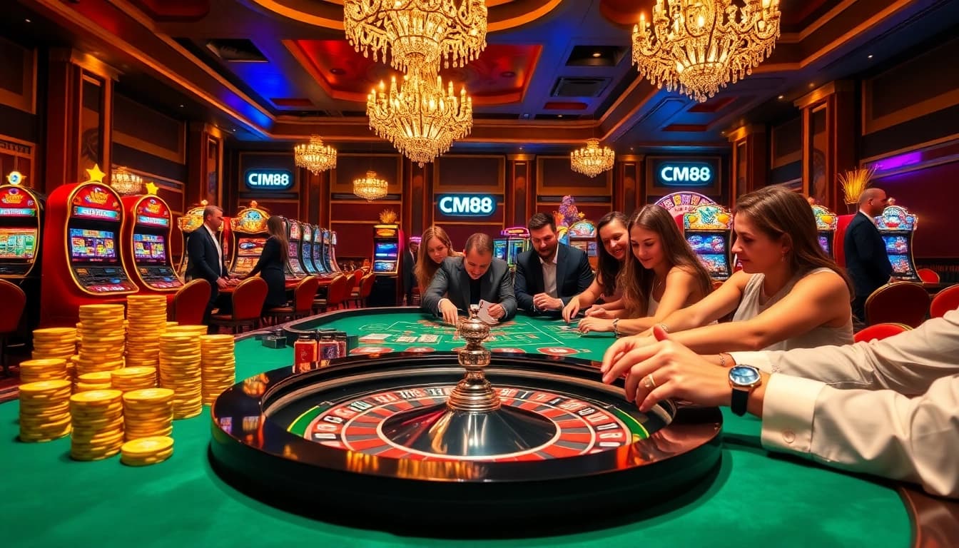 Experience high-stakes gambling action at CM88's luxurious casino scene with vibrant roulette.