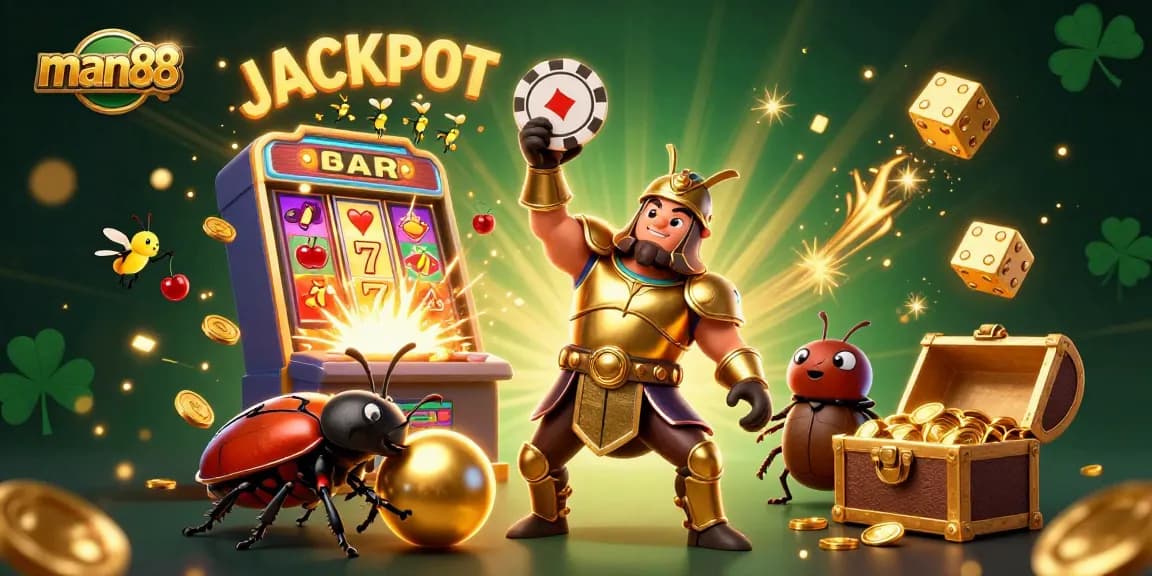 Celebrate wins with man88 in a vibrant 3D casino scene featuring a jackpot explosion.