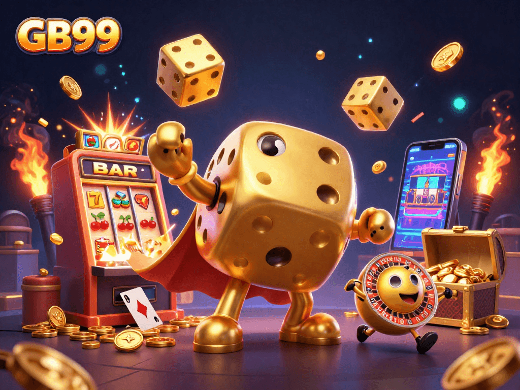 Experience thrilling gameplay at GB99 with a vibrant 3D casino scene showcasing dynamic gaming elements.