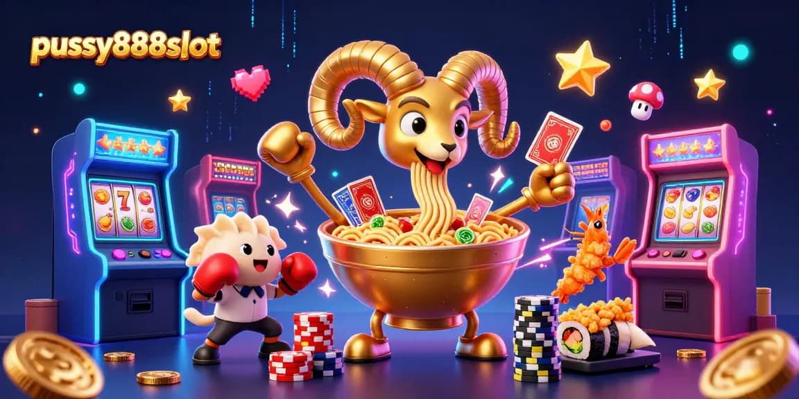 Experience the excitement of pussy888slot with a vibrant scene of colorful characters and dynamic casino elements.