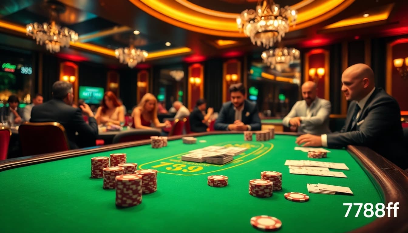 Engaging players at a vibrant 789f poker table, showcasing excitement and skill.