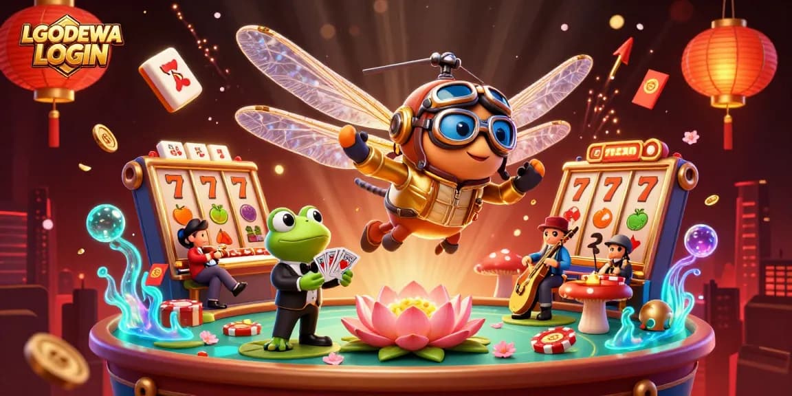 Experience the thrilling LGODEWA LOGIN with vibrant casino elements and interactive characters.
