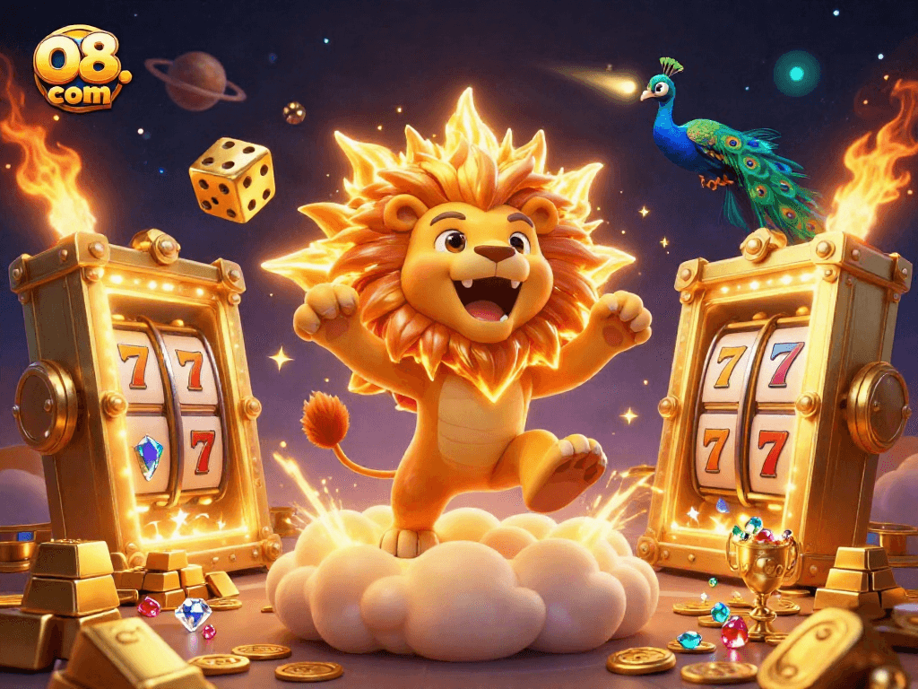 Win big with o8. com's immersive casino experience featuring a vibrant 3D illustration.