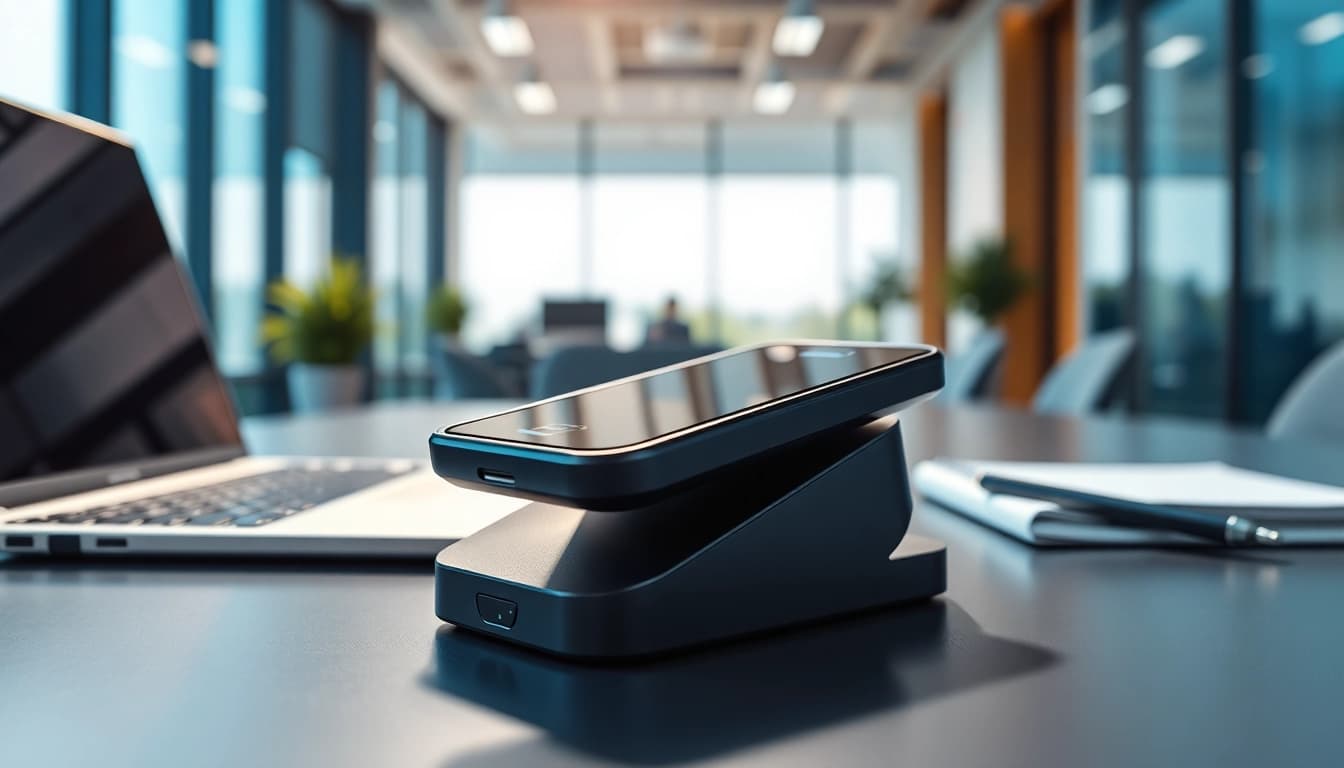 Phonelocker auf einem modernen Schreibtisch mit eleganter Ausstrahlung und professionellem Design.