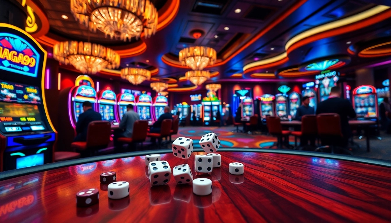 Naga99 slot machine attracting players with vibrant gameplay in a luxurious casino setting.